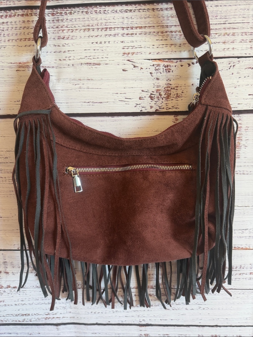 BOHEMIAN BOHO WESTERN FRNGE FAUX SUEDE ADJUSTABLE STRAP CROSSBODY BAG PURSE - Picture 2 of 8